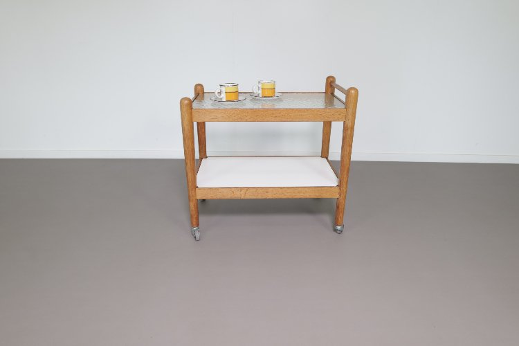 Mid-Century Scandinavian oak serving trolley cart 1950s