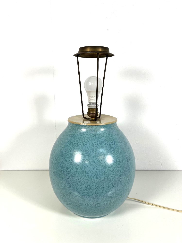 Mid-century blue crackle ceramic lamp by ADCO 1960s