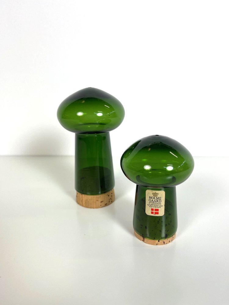 Mushroom shaped glass salt & pepper set by Jacob Bang for Holmegaard Denmark 1970s