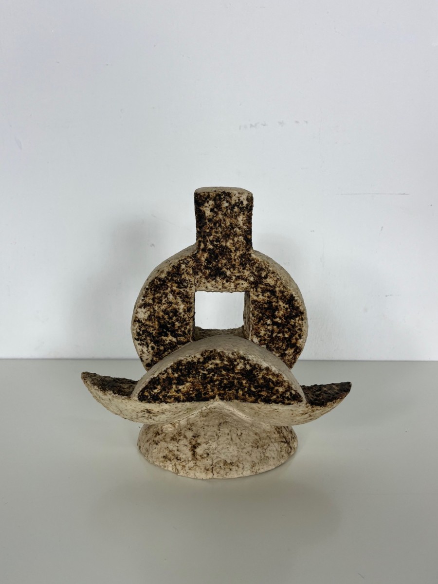Dutch signed chamotte clay sculptural artwork, 1970s