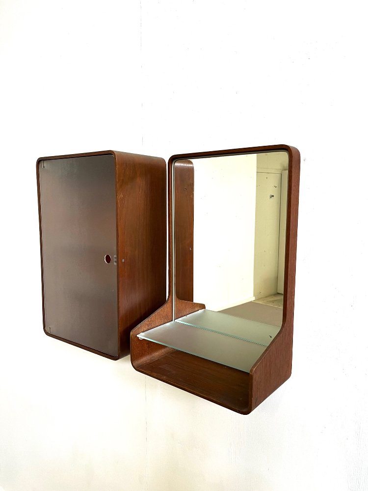 Mid-Century teak Euroika mirror and Medicine cabinet by Friso Kramer for Auping 1963