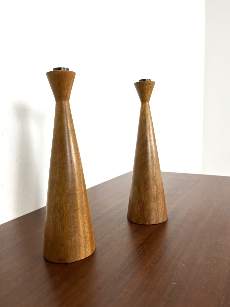 Mid-century teak Mcm Danish candle holders, 1960s