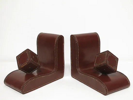 Mid-Century modern leather dice bookends by Jacques Adnet 1960s
