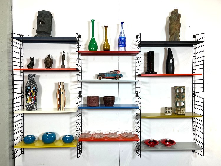 Mid-century multicolored modular metal wall unit by A.Dekker for Tomado 1960s