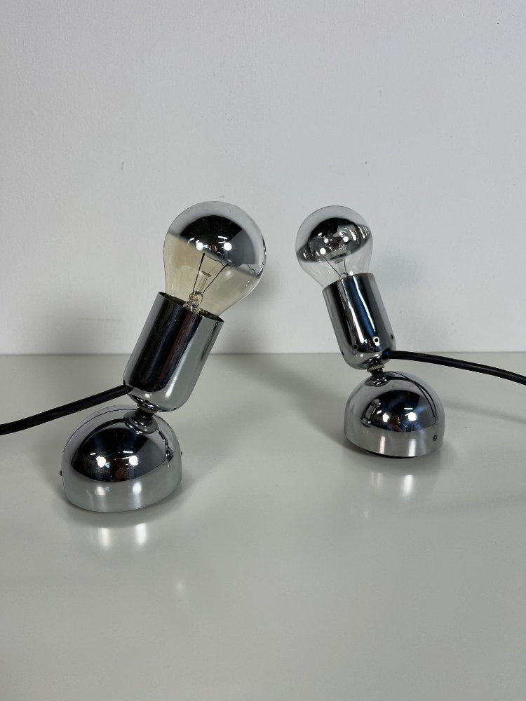 Set of two chrome Pollux table/wall lamps by Ingo Maurer for Design M, 1960s