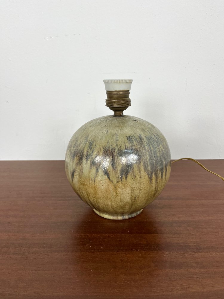 Antique small glazed ceramic French table lamp 1930s