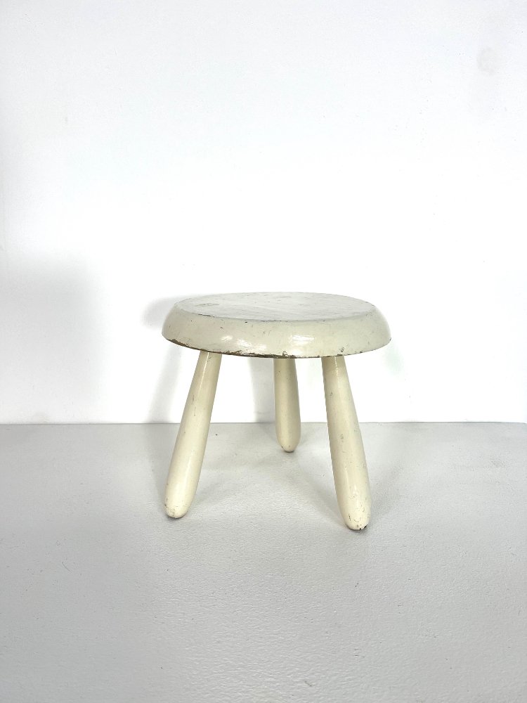 Mid-Century French modern white wooden tripod stool 1950s