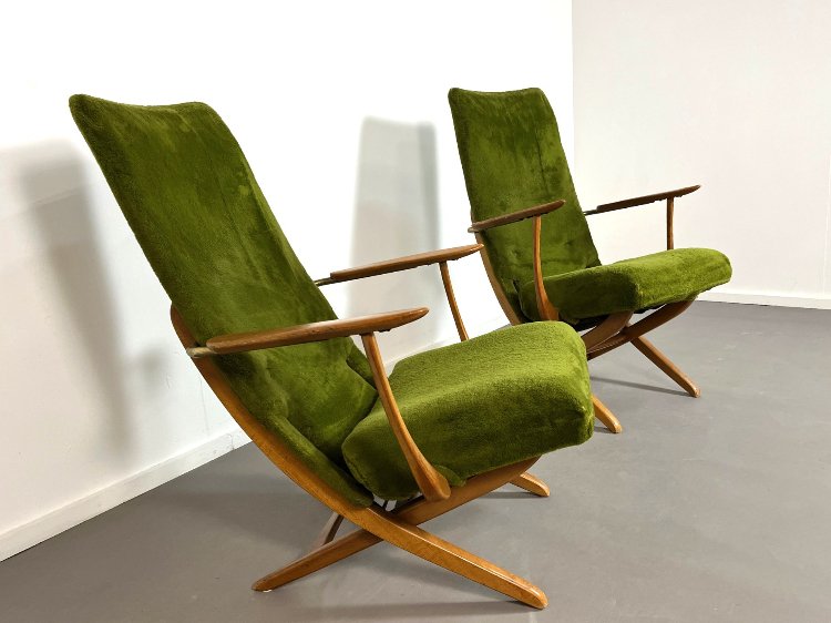 Mid-Century Poltrona adjustable lounge armchairs, Italy 1950s