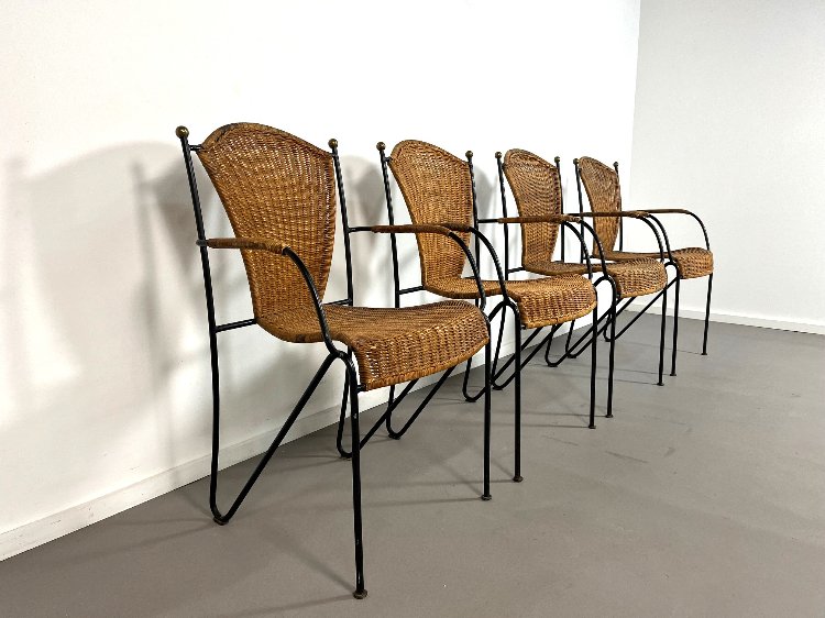 Set of 4 wicker chairs by Frederick Weinberg, USA 1960s