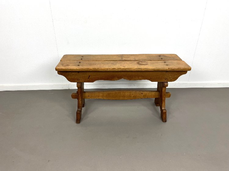 20th-century small French solid oak bench, 1960s
