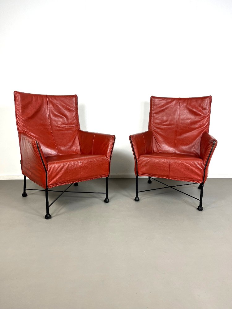 Post-modern leather Charly armchairs by Gerard van den Berg for Montis 1980s