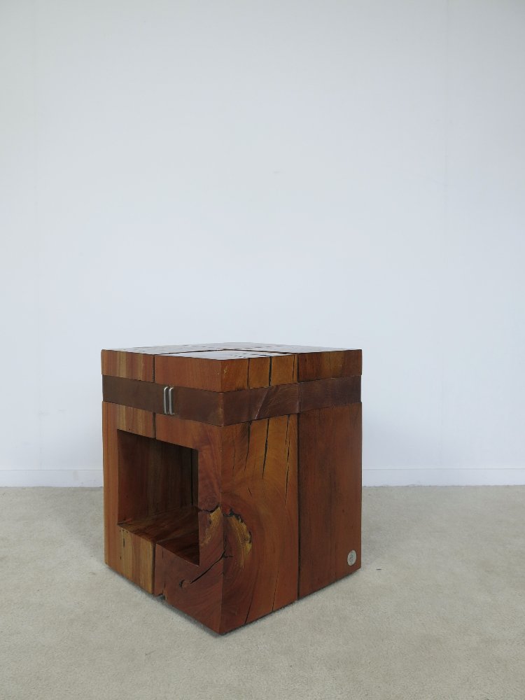 Modernist solid wooden stool or side table by Pedro Petry, Brazil 1990s