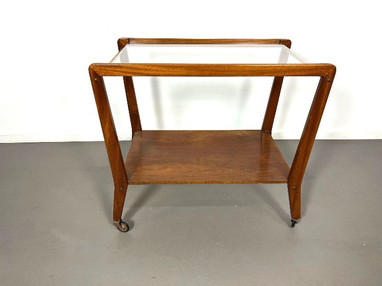 Mid-Century modern Italian cherry wood serving cart 1950s