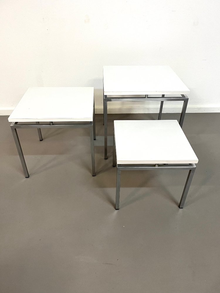 Mid-Century modern white nesting tables by Stiemsma The Netherlands 1970s