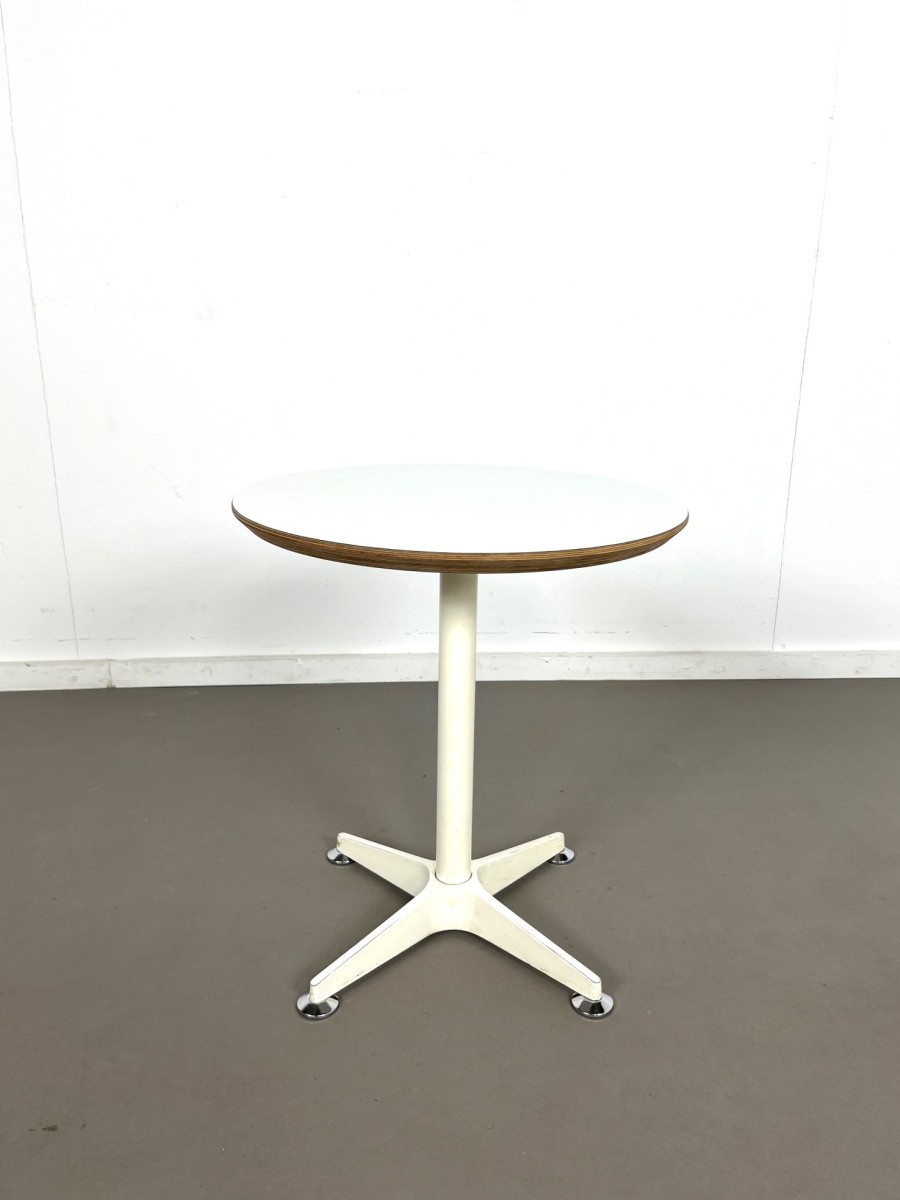 Mid-century white plywood round side table, 1960s